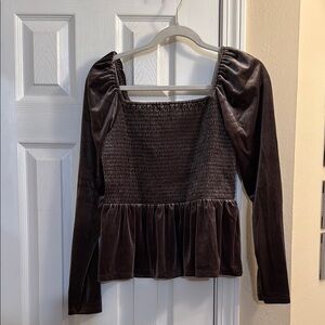 NWT GAP Brown Velvet, Cropped Peplum Top - Size Medium